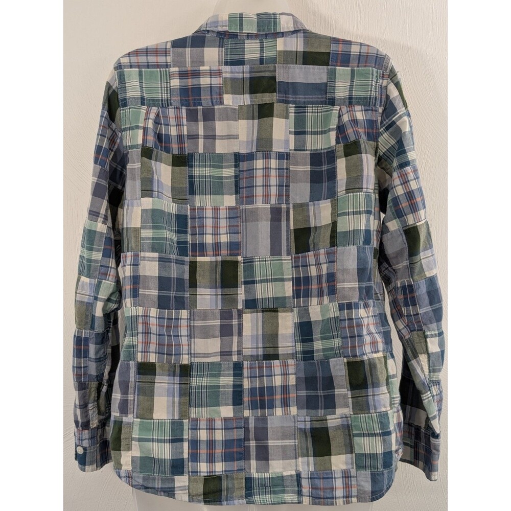 LL Bean Medium Madras Print Button Up Long Sleeve Patchwork Pattern Closet Pick - Picture 3 of 8